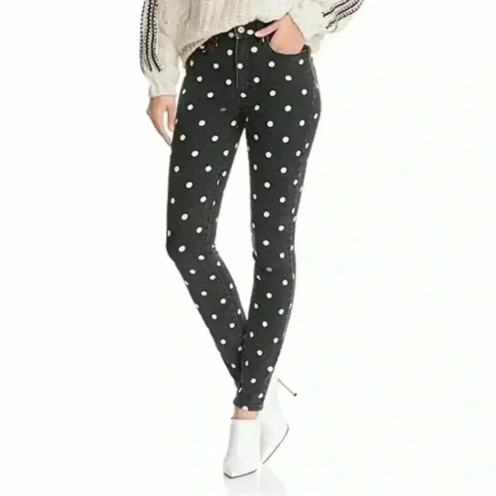 Paige Hoxton ultra skinny black polka dot denims size 27 mid rise